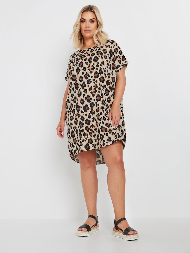 Yours Curve Natural Animal Print Easy Tunic 100% Cotton Dress - Image 2 of 5