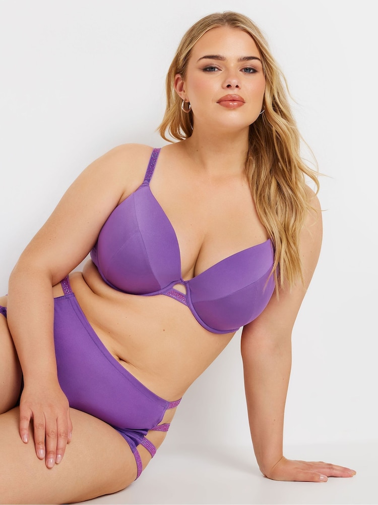 Yours Curve Purple Shiny Sparkle Strap Bra - Image 2 of 6 Yours Curve Purple Shiny Sparkle Strap Bra - Image 2 of 6