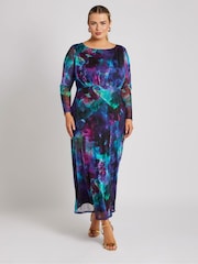 Yours Curve Blue London Mesh Dress - Image 2 of 5
