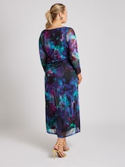 Yours Curve Blue London Mesh Dress - Image 3 of 5