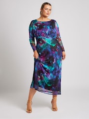 Yours Curve Blue London Mesh Dress - Image 4 of 5