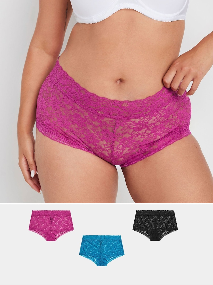 Yours Curve Blue Lace Shorts 3 Pack - Image 1 of 7