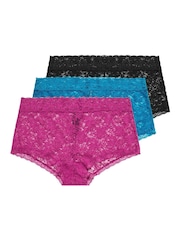 Yours Curve Blue Lace Shorts 3 Pack - Image 4 of 7