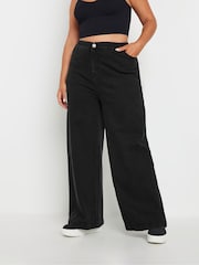 Yours Curve Black Wide Leg Pull On Puddle Jeans - Image 1 of 5