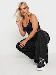 Yours Curve Black Wide Leg Pull On Puddle Jeans - Image 2 of 5