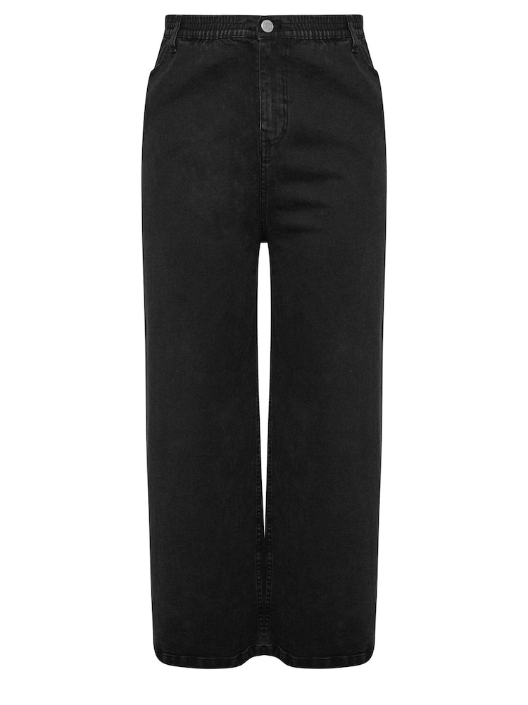 Yours Curve Black Wide Leg Pull On Puddle Jeans - Image 5 of 5
