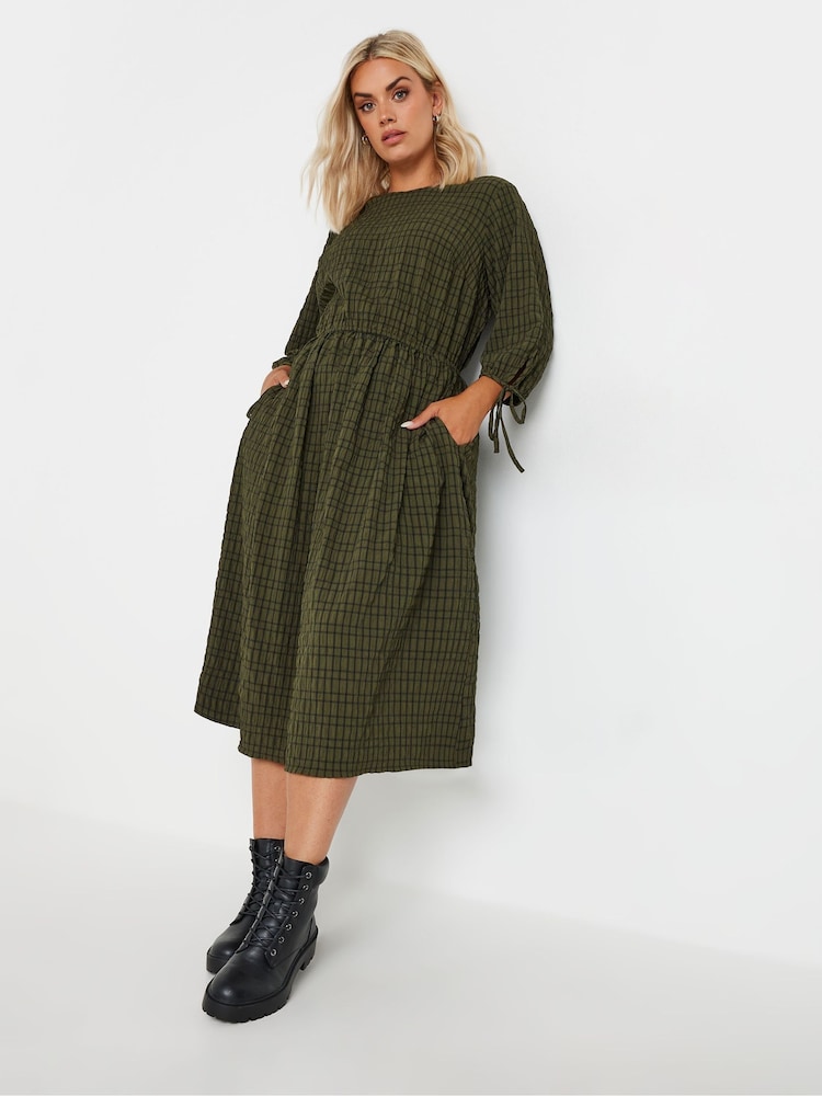 Yours Curve Black Limited 3/4 Tie Sleeve Crinkle Midaxi Dress - Image 1 of 4