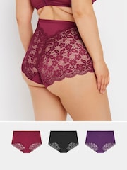 Yours Curve Purple Lace Back Full Briefs 3 Pack - Image 1 of 9