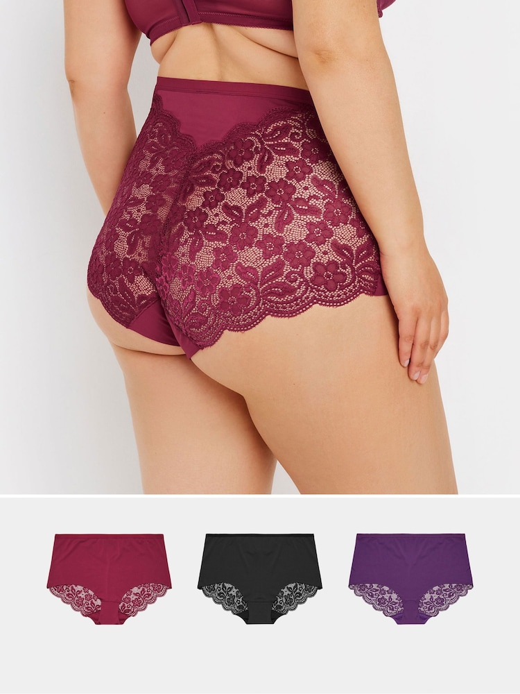 Yours Curve Purple Lace Back Full Briefs 3 Pack - Image 1 of 9