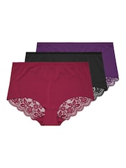 Yours Curve Purple Lace Back Full Briefs 3 Pack - Image 6 of 9
