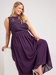 Yours Curve Purple London Lace Front Maxi Dress - Image 1 of 4