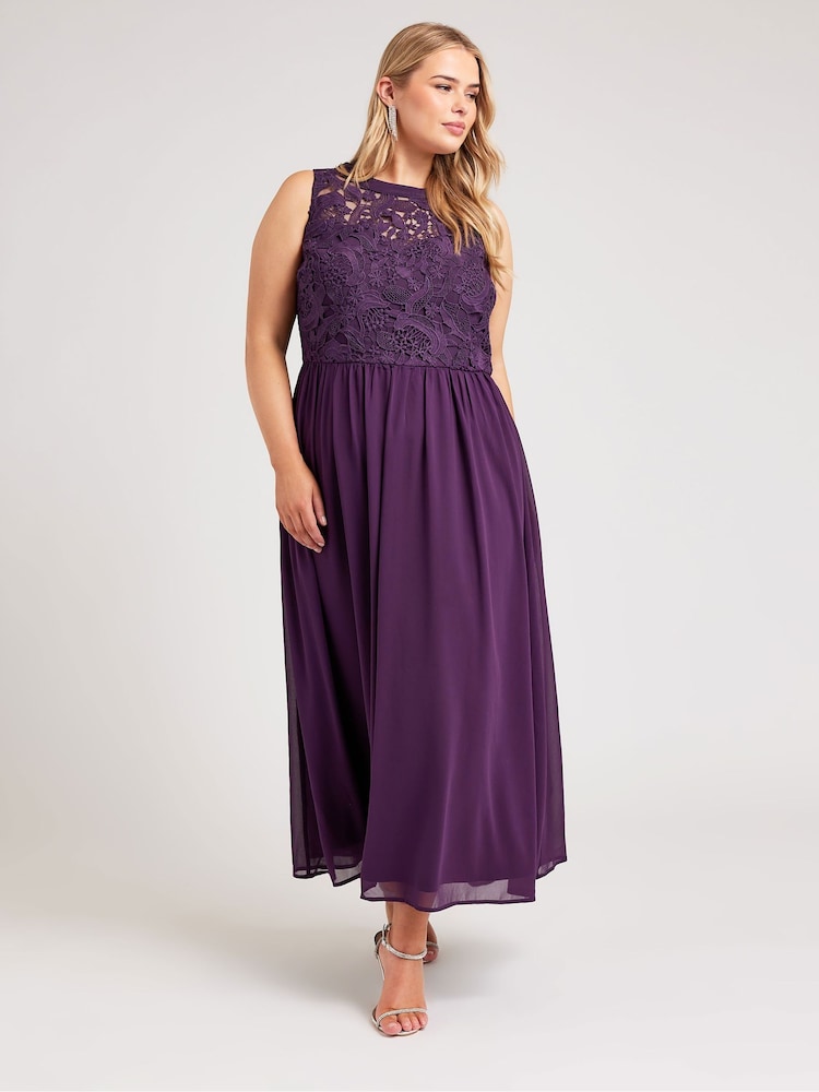 Yours Curve Purple London Lace Front Maxi Dress - Image 2 of 4