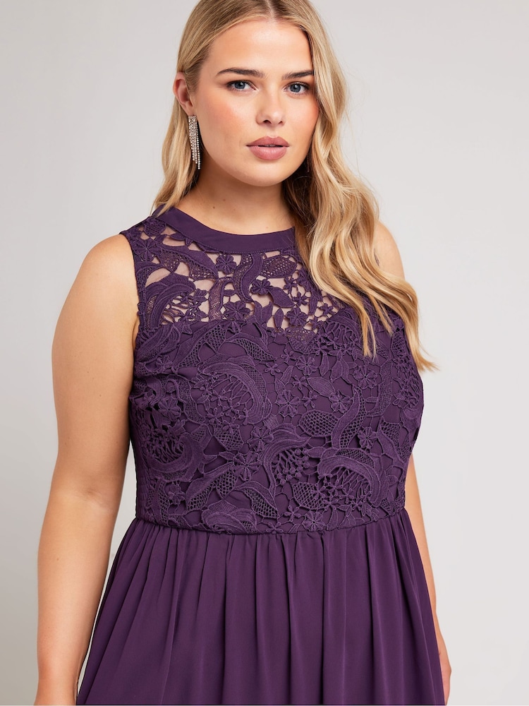 Yours Curve Purple London Lace Front Maxi Dress - Image 4 of 4