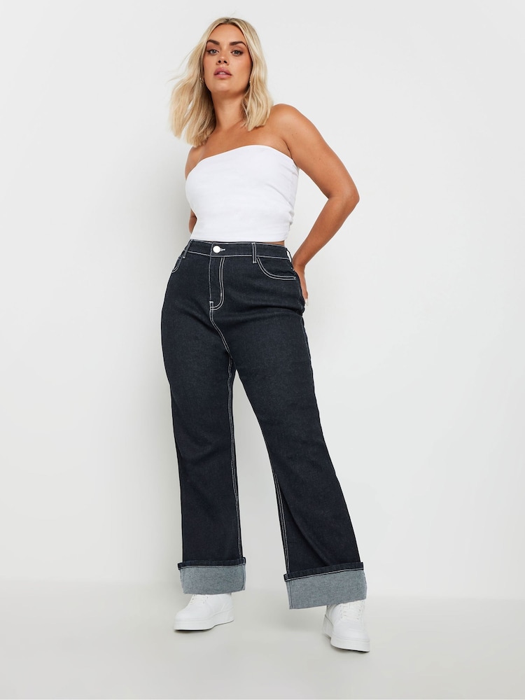 Yours Curve Fold Over Hem Wide Leg Jeans - Image 3 of 5