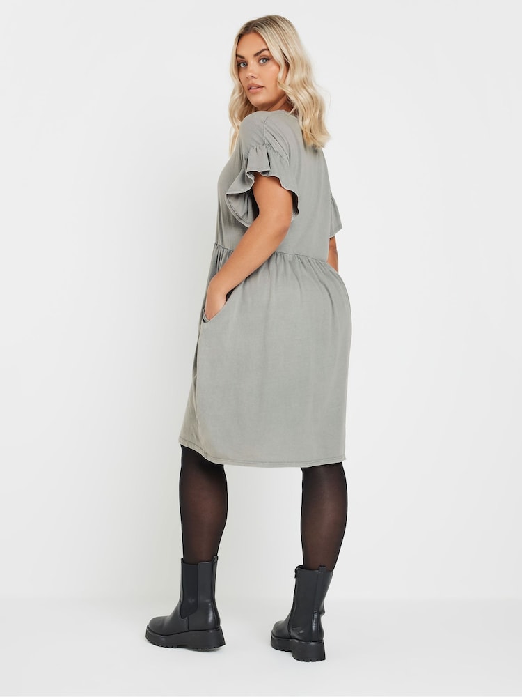 Yours Curve Grey Frill Acid Wash 100% Cotton Dress - Image 3 of 5