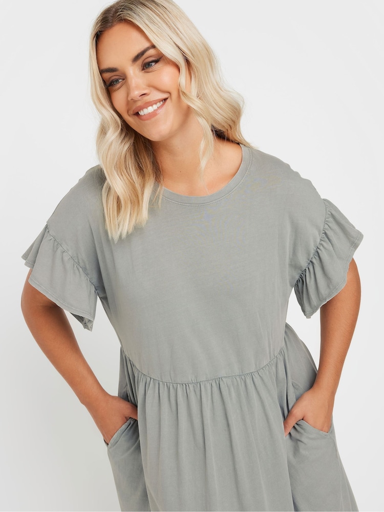 Yours Curve Grey Frill Acid Wash 100% Cotton Dress - Image 4 of 5