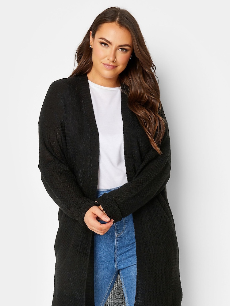 Yours Curve Black Pointelle Cardigan - Image 1 of 4 Yours Curve Black Pointelle Cardigan - Image 1 of 4