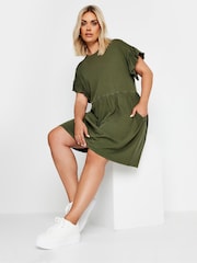 Yours Curve Green Frill Acid Wash 100% Cotton Dress - Image 1 of 4