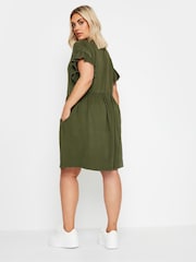Yours Curve Green Frill Acid Wash 100% Cotton Dress - Image 3 of 4