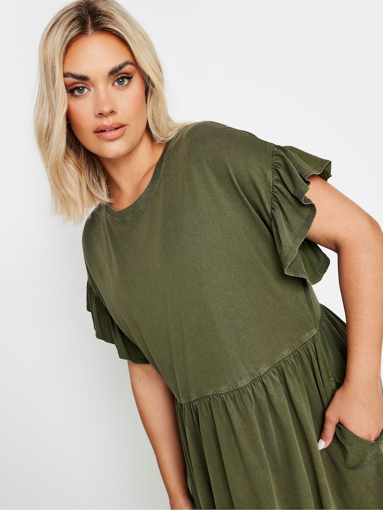Yours Curve Green Frill Acid Wash 100% Cotton Dress - Image 4 of 4