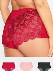 Yours Curve Pink Lace Back Full Briefs 3 Pack - Image 1 of 5