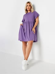 Yours Curve Purple Frill Acid Wash 100% Cotton Dress - Image 1 of 5