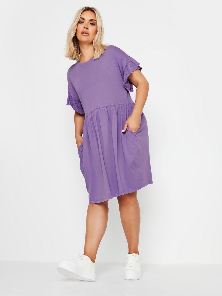 Yours Curve Purple Frill Acid Wash 100% Cotton Dress - Image 2 of 5