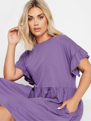 Yours Curve Purple Frill Acid Wash 100% Cotton Dress - Image 4 of 5