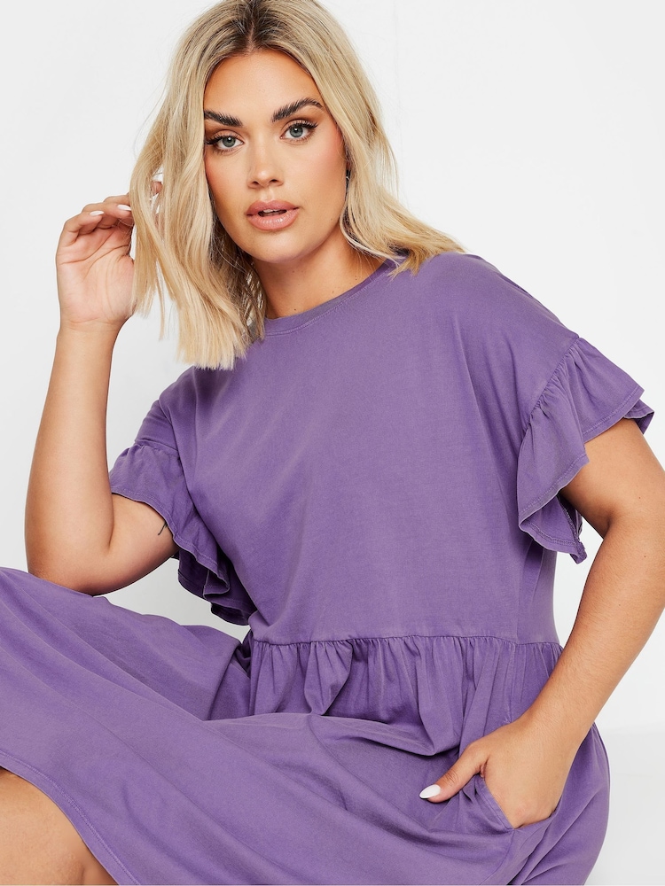 Yours Curve Purple Frill Acid Wash 100% Cotton Dress - Image 4 of 5