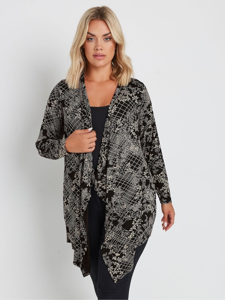 Yours Curve Black Floral Print Cardigan - Image 1 of 5