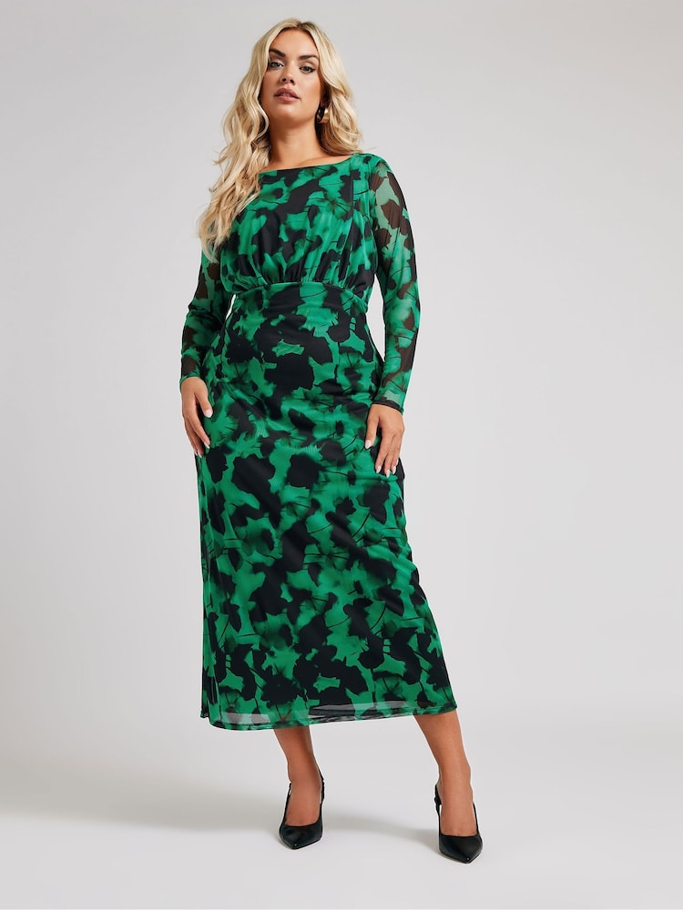 Yours Curve Green London Mesh Dress - Image 1 of 5