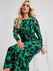 Yours Curve Green London Mesh Dress - Image 2 of 5