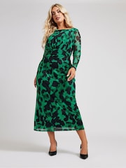 Yours Curve Green London Mesh Dress - Image 3 of 5