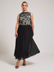 Yours Curve Black London Lace Front Maxi Dress - Image 1 of 4