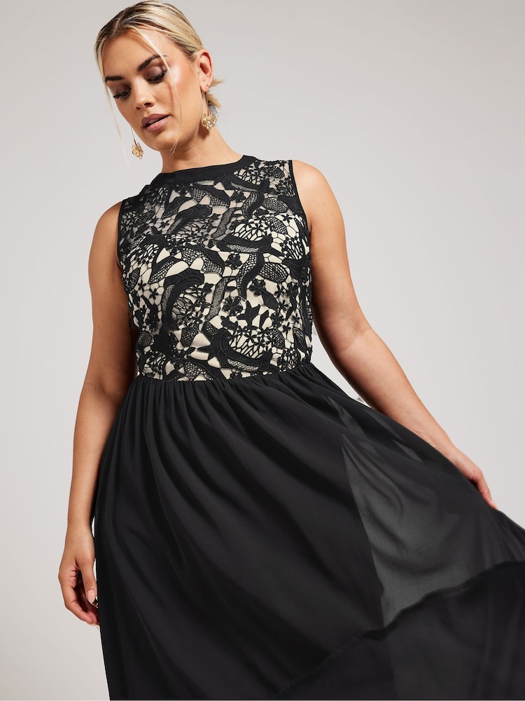 Yours Curve Black London Lace Front Maxi Dress - Image 2 of 4