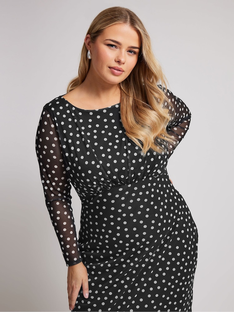 Yours Curve Black London Mesh Dress - Image 2 of 5