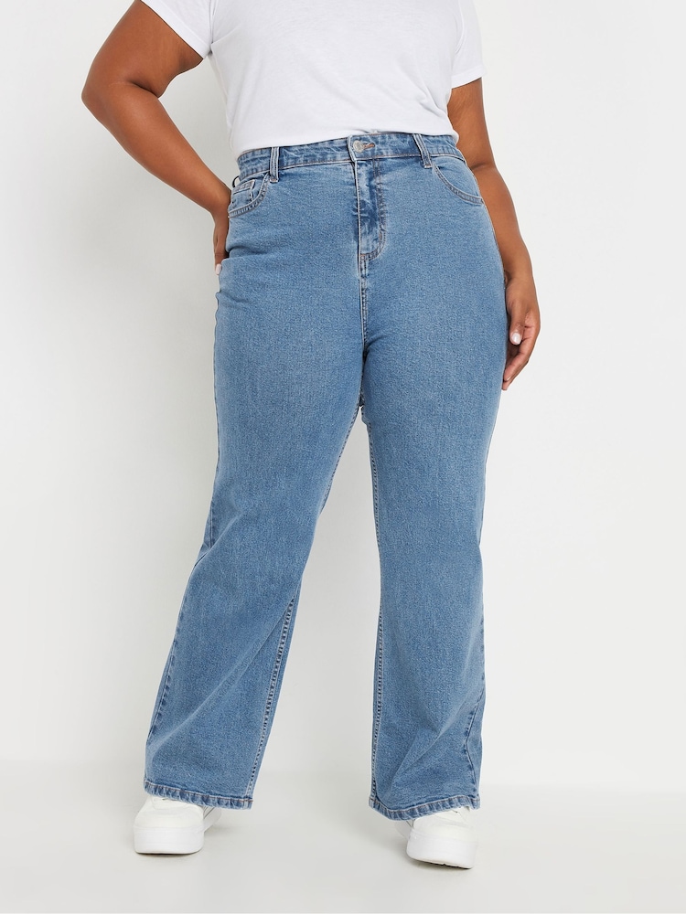 Yours Curve Blue Wide Leg Jeans - Image 1 of 6