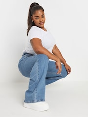 Yours Curve Blue Wide Leg Jeans - Image 4 of 6