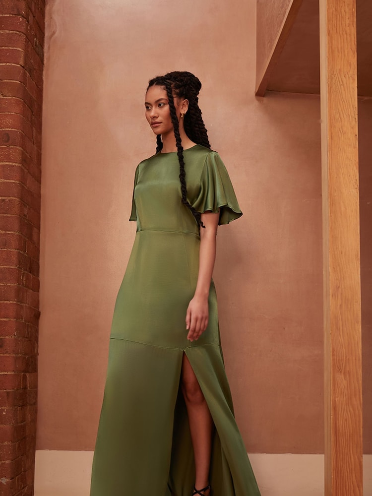 Rewritten Green Sienna Bridesmaid Dress With Angel Sleeve - Image 1 of 7