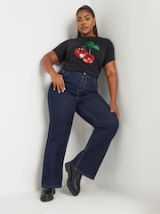 Yours Curve Blue Wide Leg Jeans - Image 1 of 5