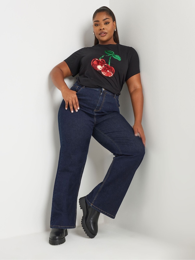 Yours Curve Blue Wide Leg Jeans - Image 1 of 5