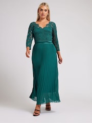 Yours Curve Green London Wrap Lace Pleated Maxi Dress - Image 1 of 4