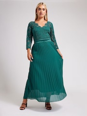 Yours Curve Green London Wrap Lace Pleated Maxi Dress - Image 2 of 4