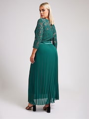 Yours Curve Green London Wrap Lace Pleated Maxi Dress - Image 3 of 4