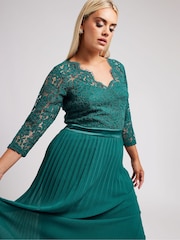 Yours Curve Green London Wrap Lace Pleated Maxi Dress - Image 4 of 4