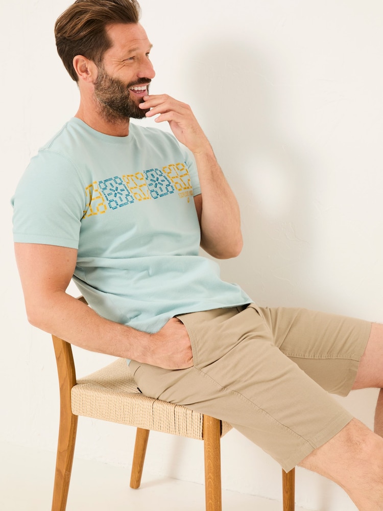 FatFace Light Blue Chest Stripe Tile 100% Cotton T-Shirt - Image 1 of 5