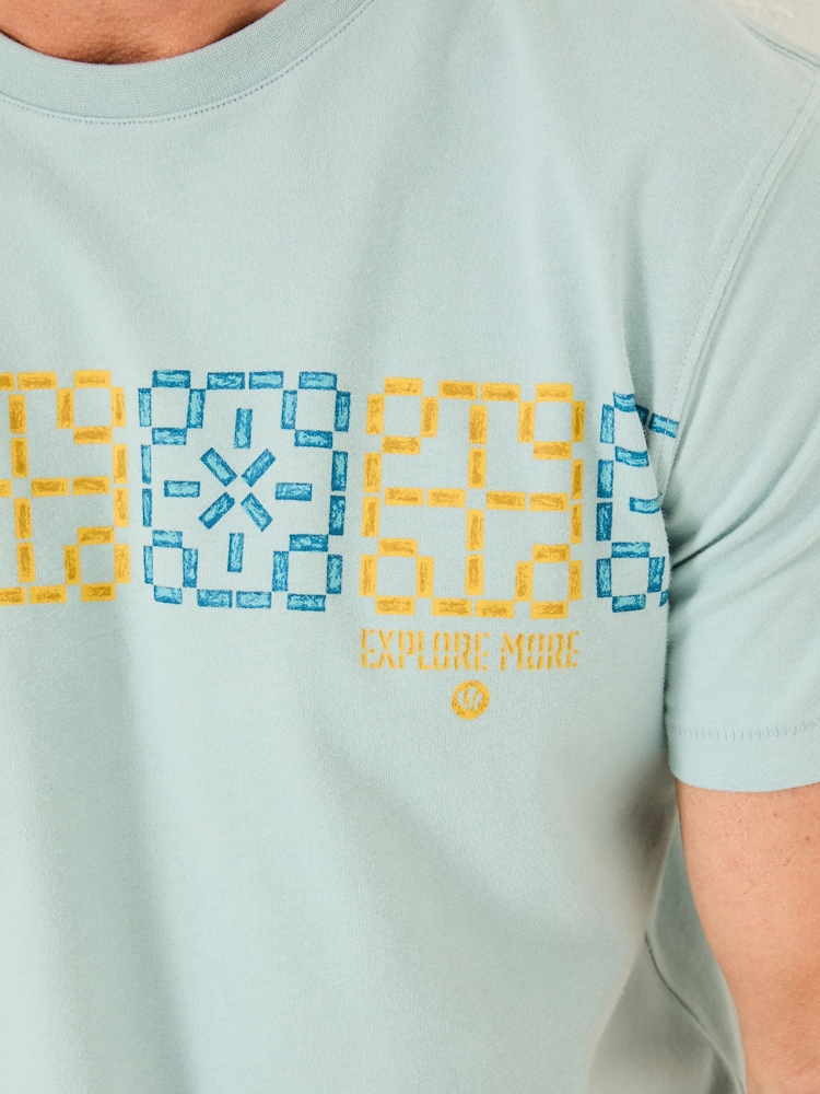 FatFace Light Blue Chest Stripe Tile 100% Cotton T-Shirt - Image 3 of 5