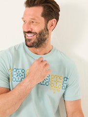 FatFace Light Blue Chest Stripe Tile 100% Cotton T-Shirt - Image 4 of 5