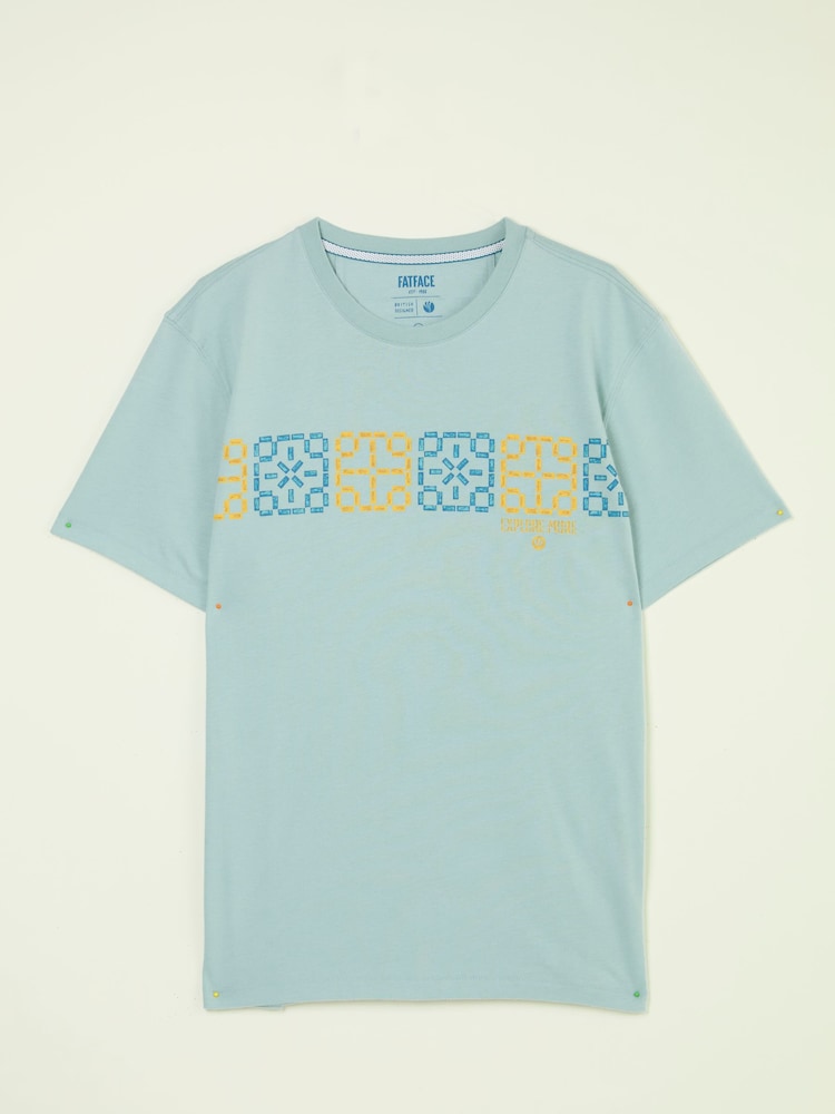 FatFace Light Blue Chest Stripe Tile 100% Cotton T-Shirt - Image 5 of 5