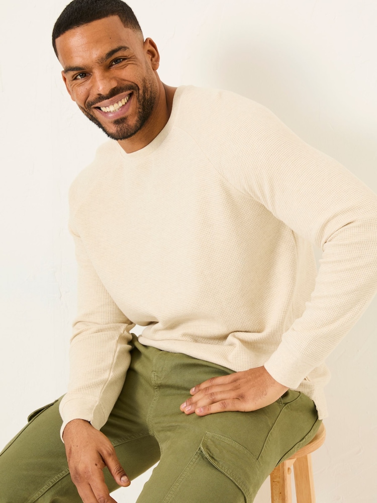 FatFace Natural Long-Sleeve Waffle Crew - Image 7 of 11